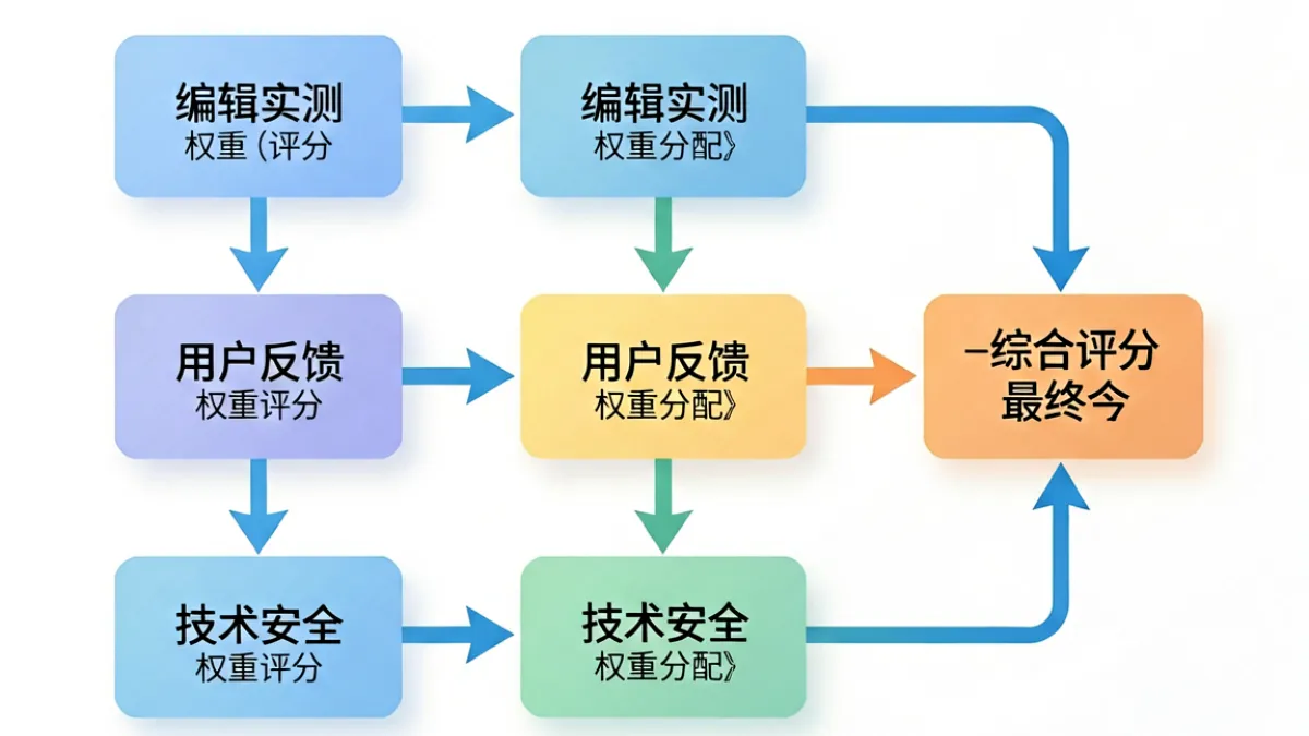 涩涩网站内容评分体系示意图，展示多维度交叉验证打分流程与权重分配